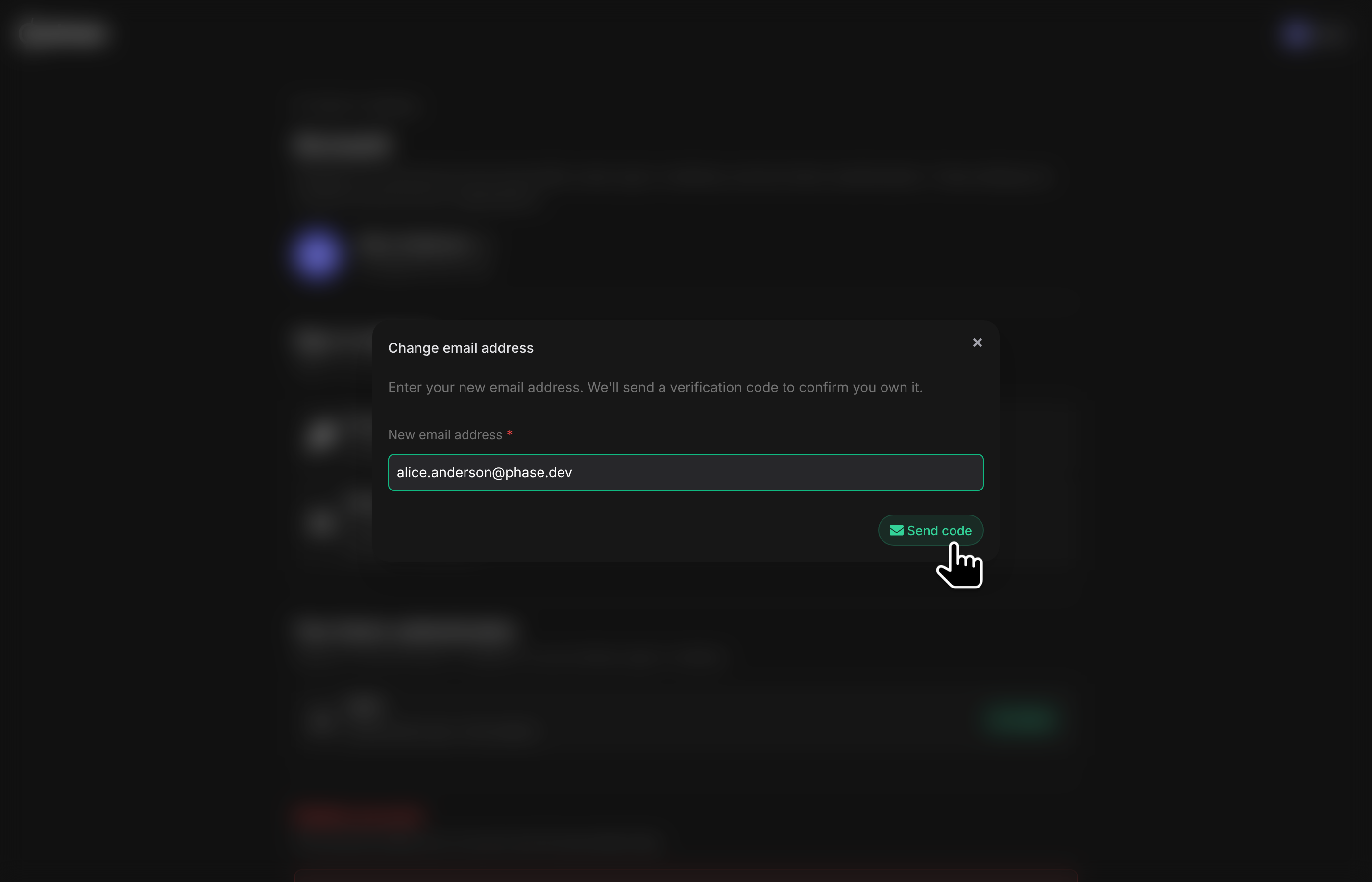 Change email address dialog