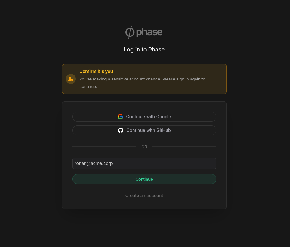 Login page during re-authentication