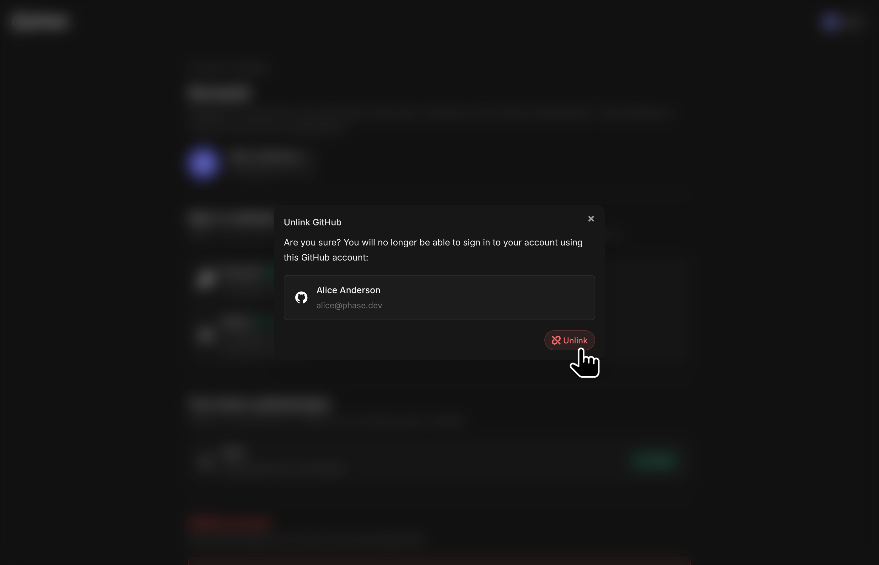Unlink sign-in method confirmation