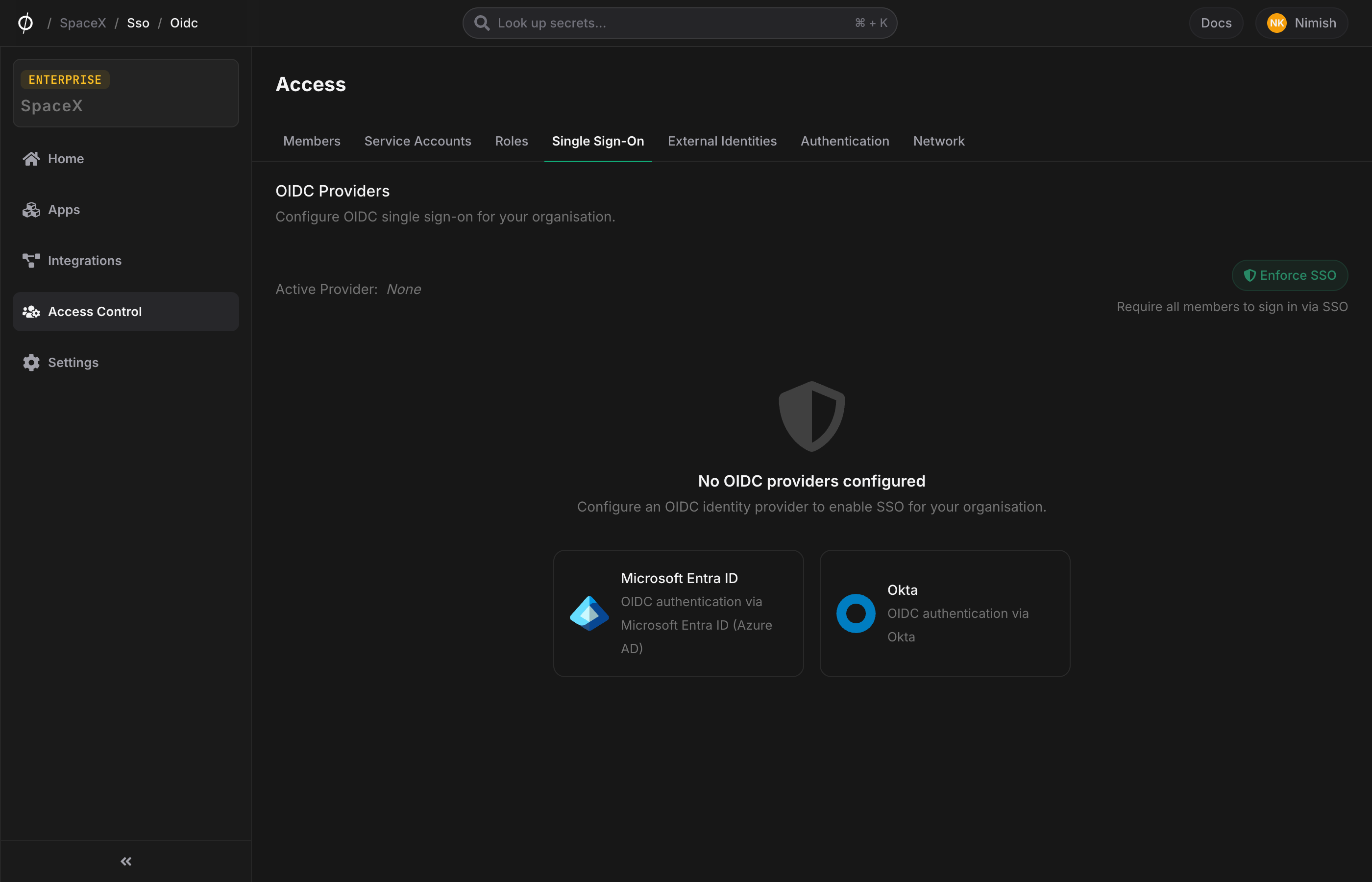 SSO settings empty state