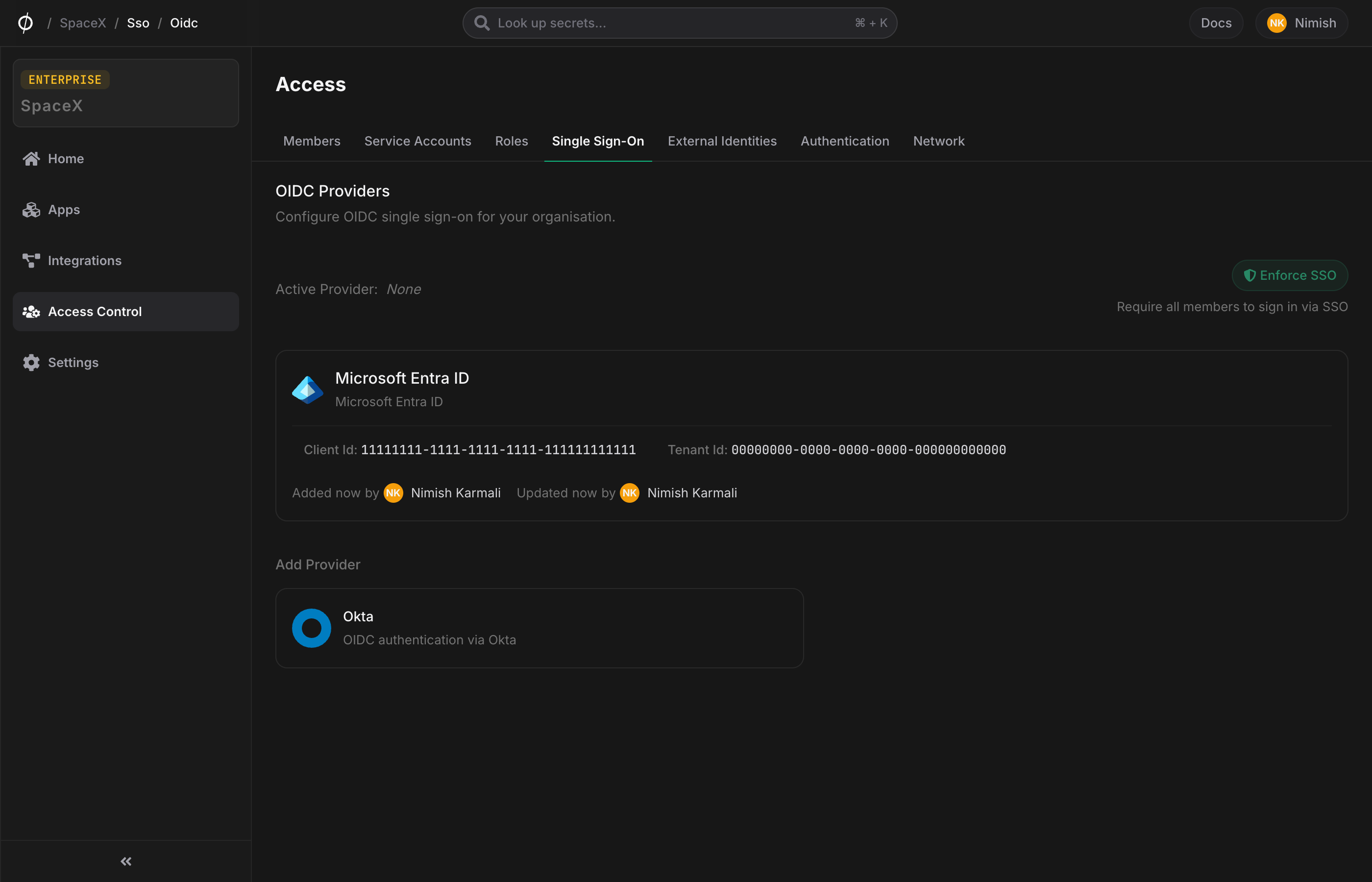 Provider card — saved but inactive