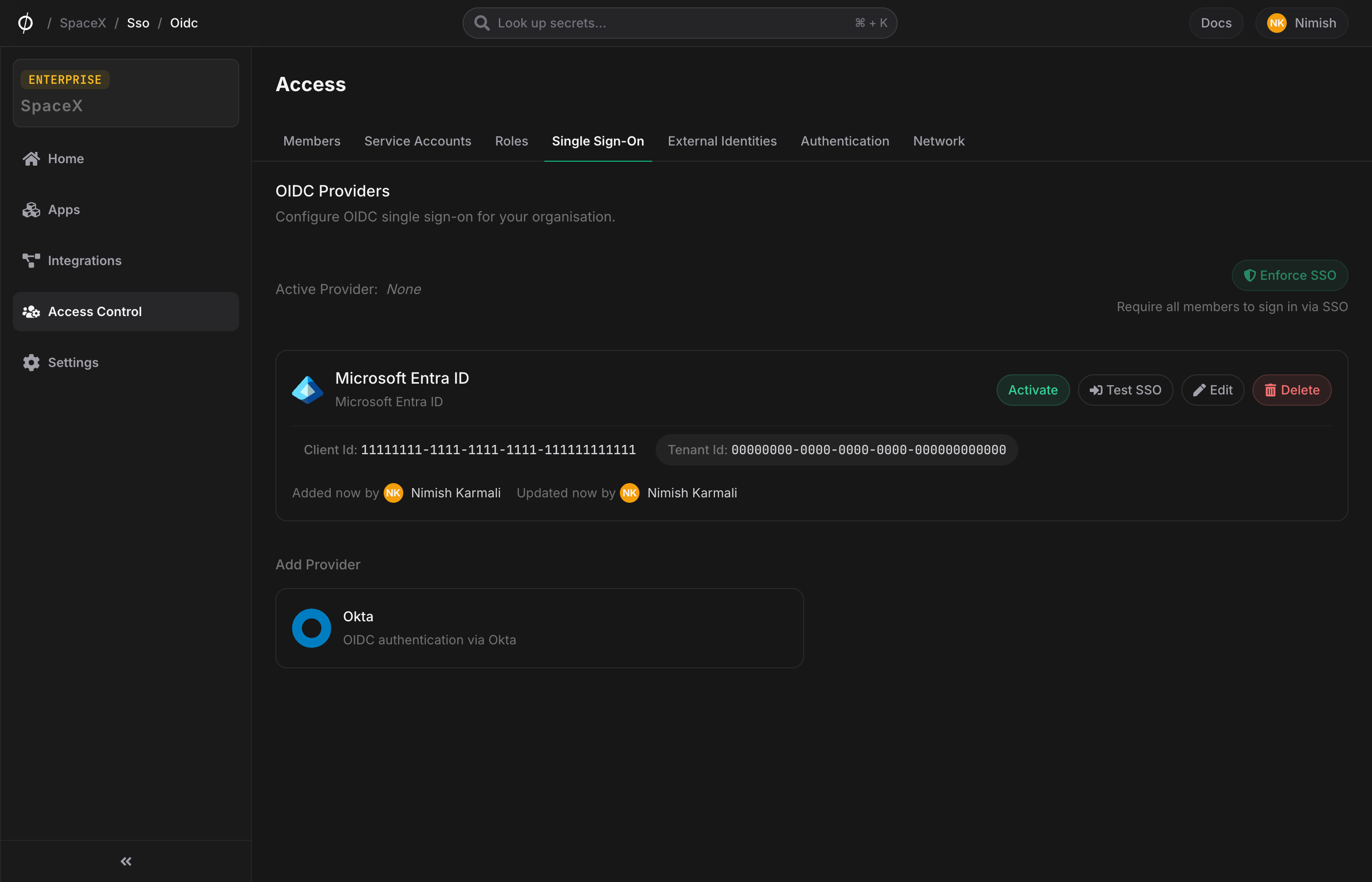 Provider card hover — action buttons