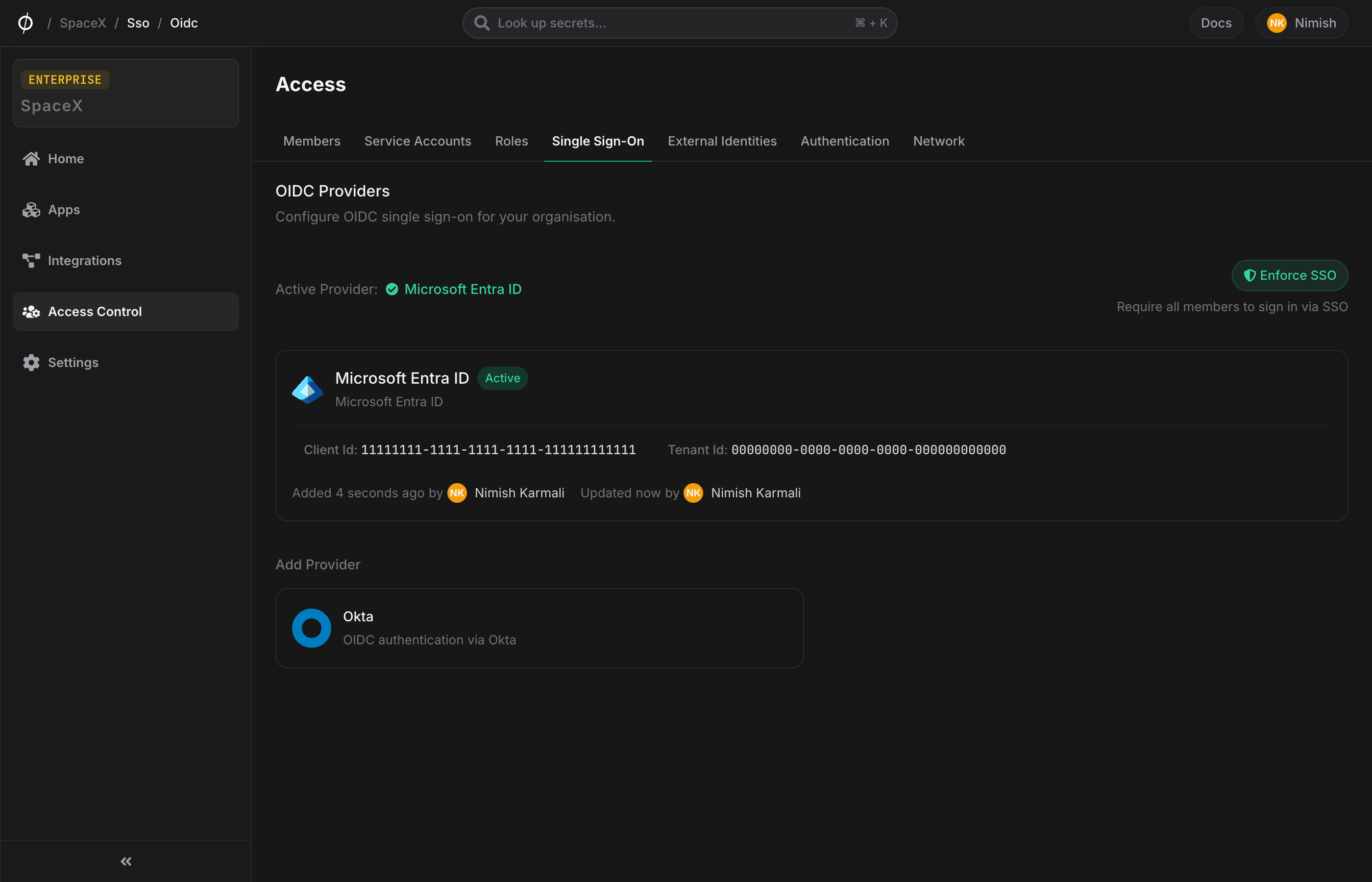 Provider card — active