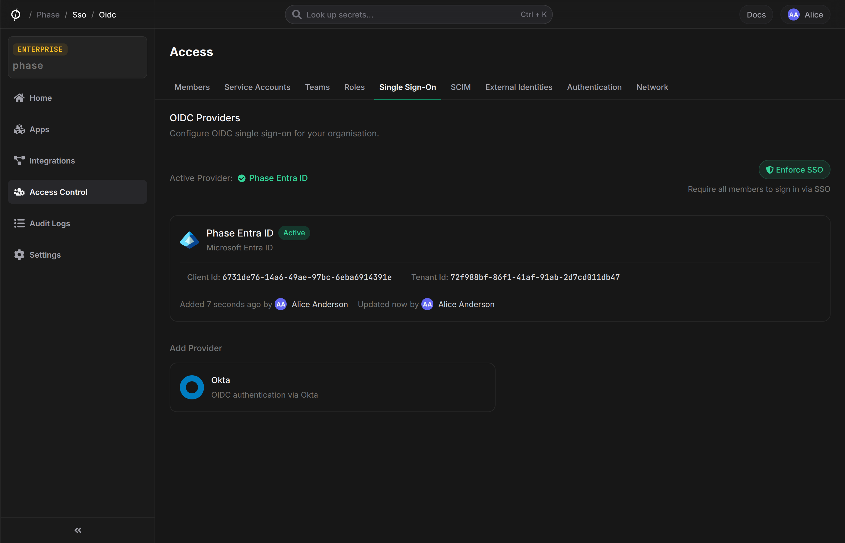 Provider card — active