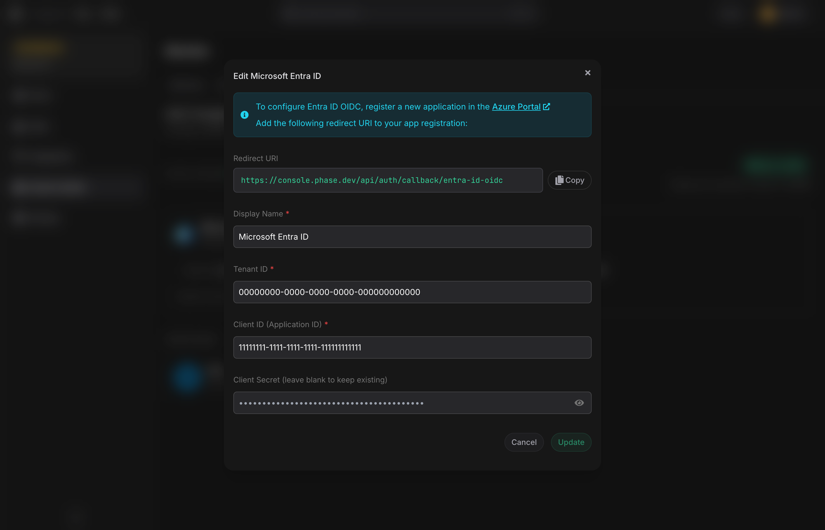 Edit provider dialog