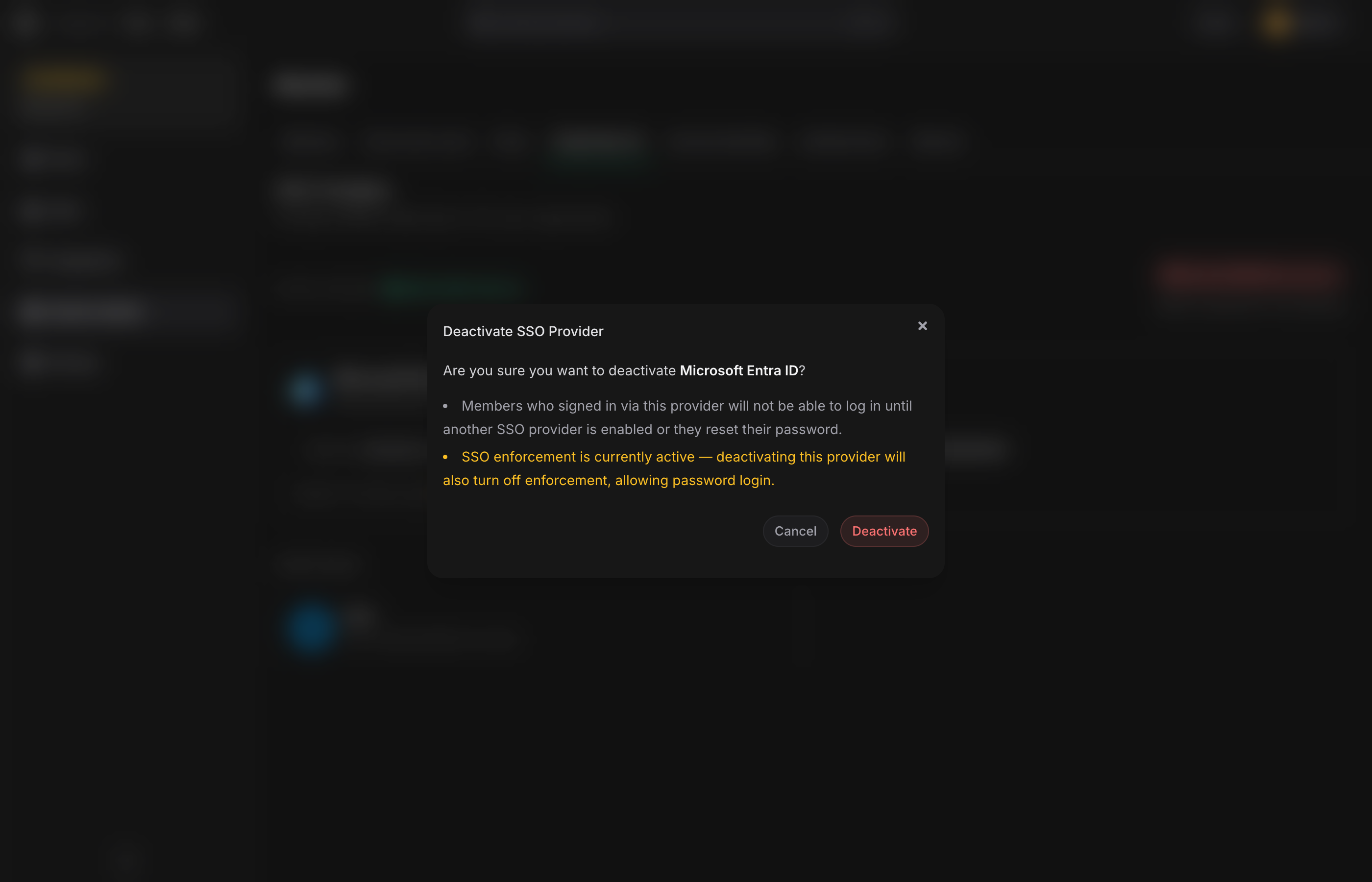 Deactivate provider confirmation dialog