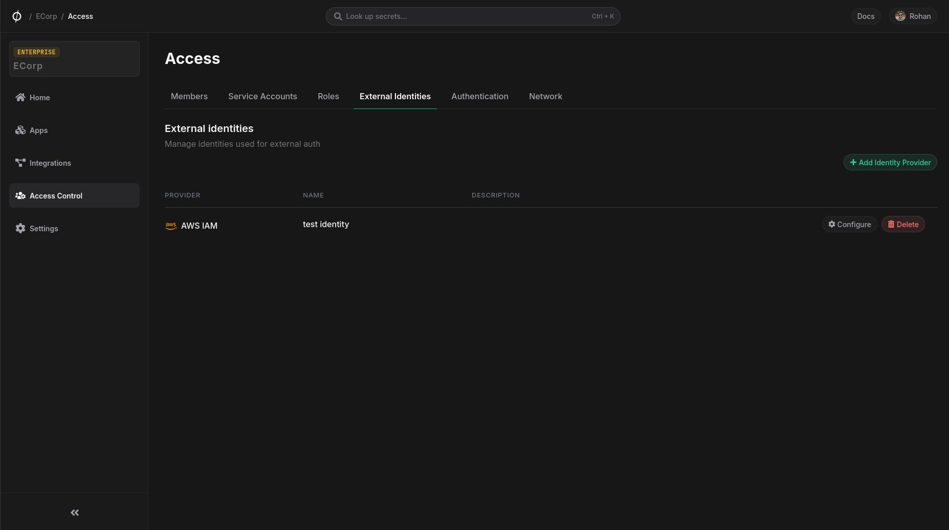 external identities list