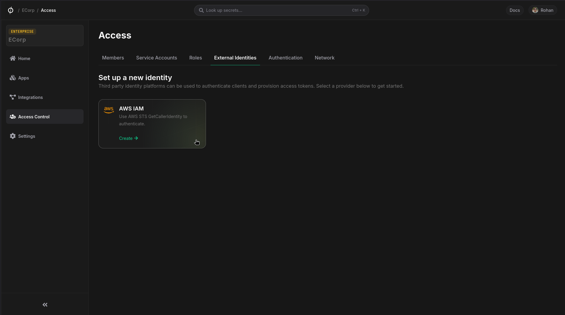 external identities page