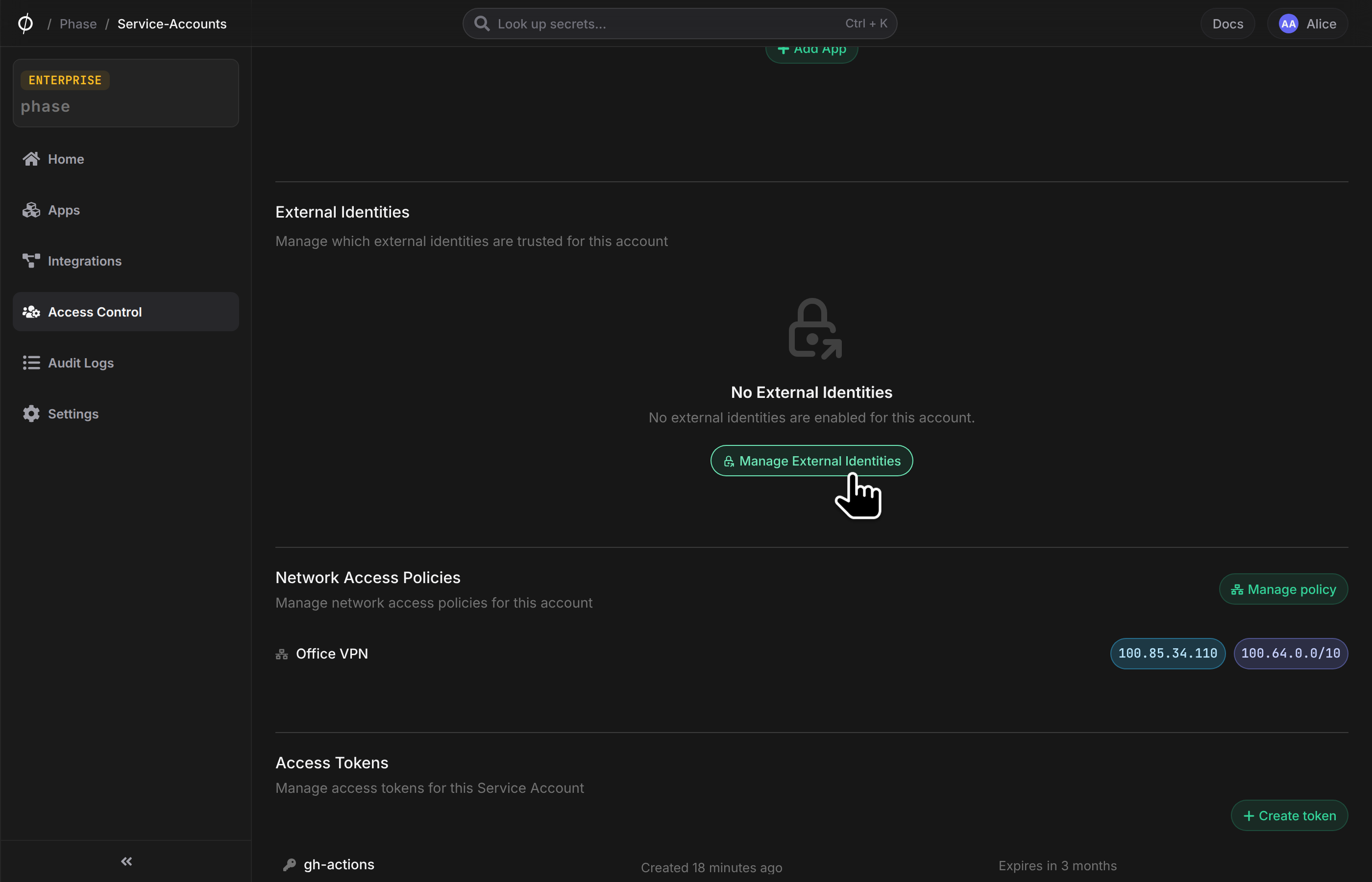 manage external identities button