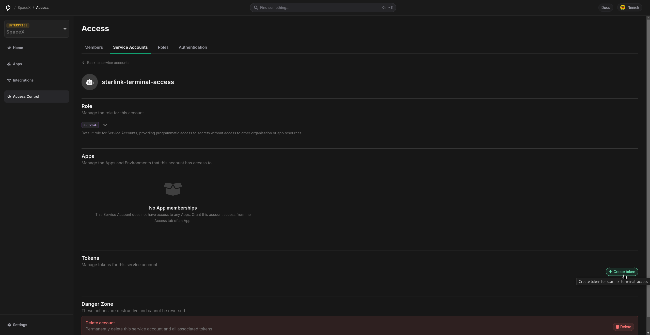 Click create a new service token button