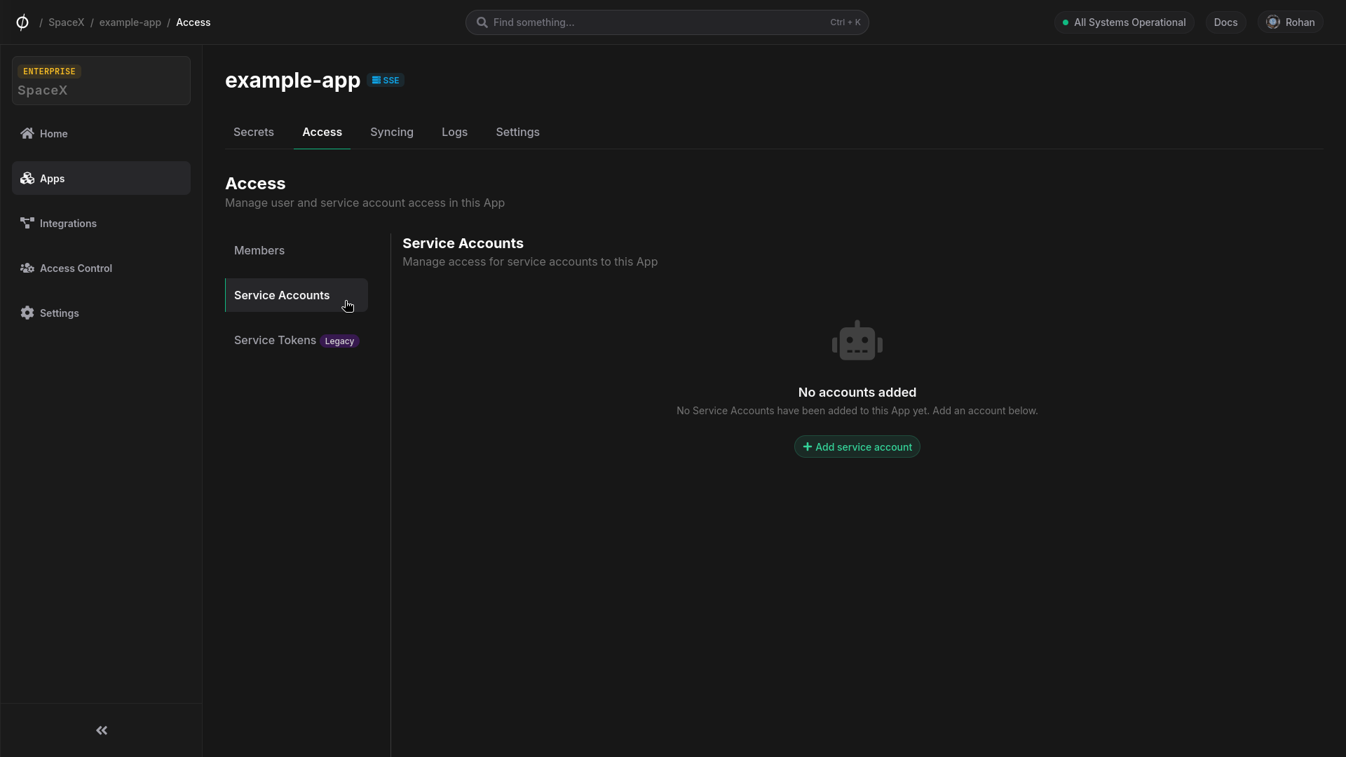 Add service account to app