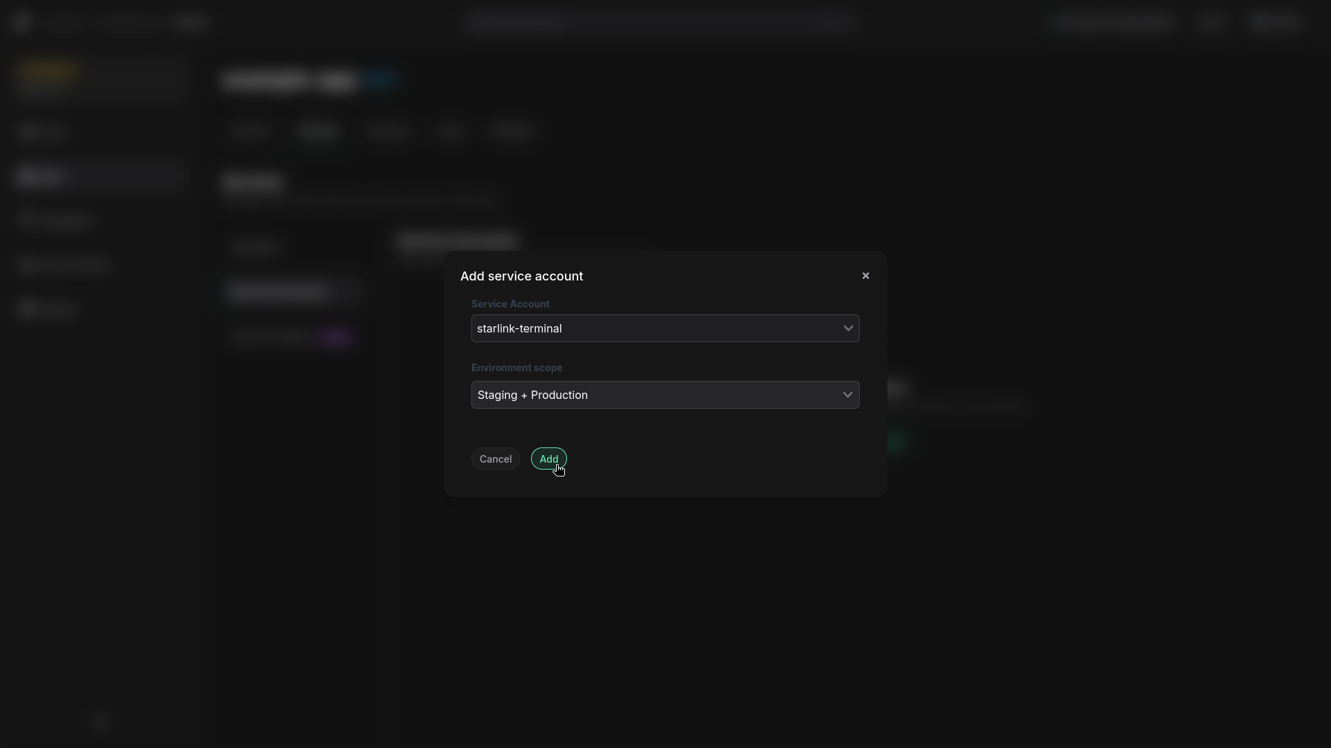 Add service account to app