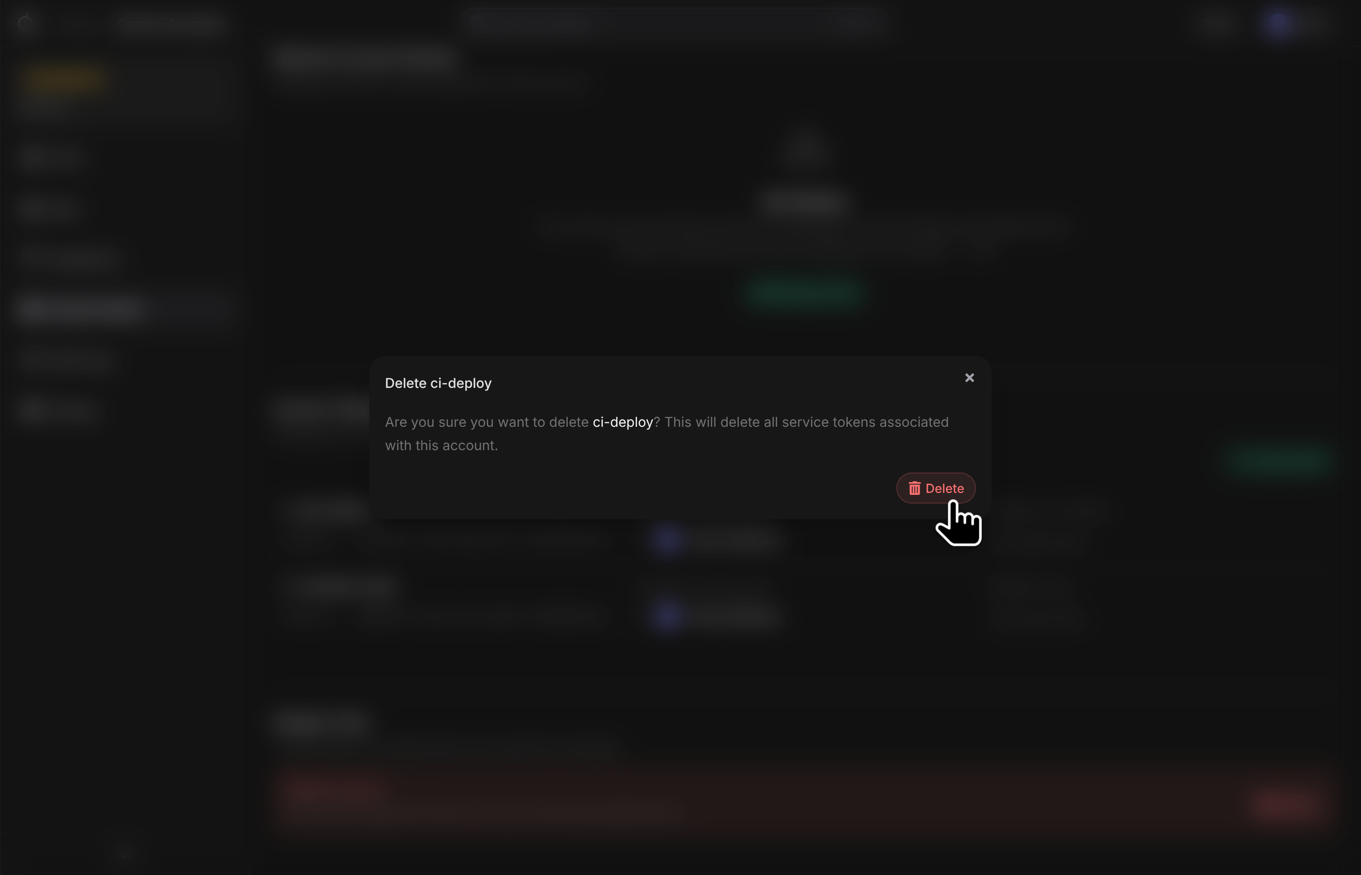 Confirm delete service account