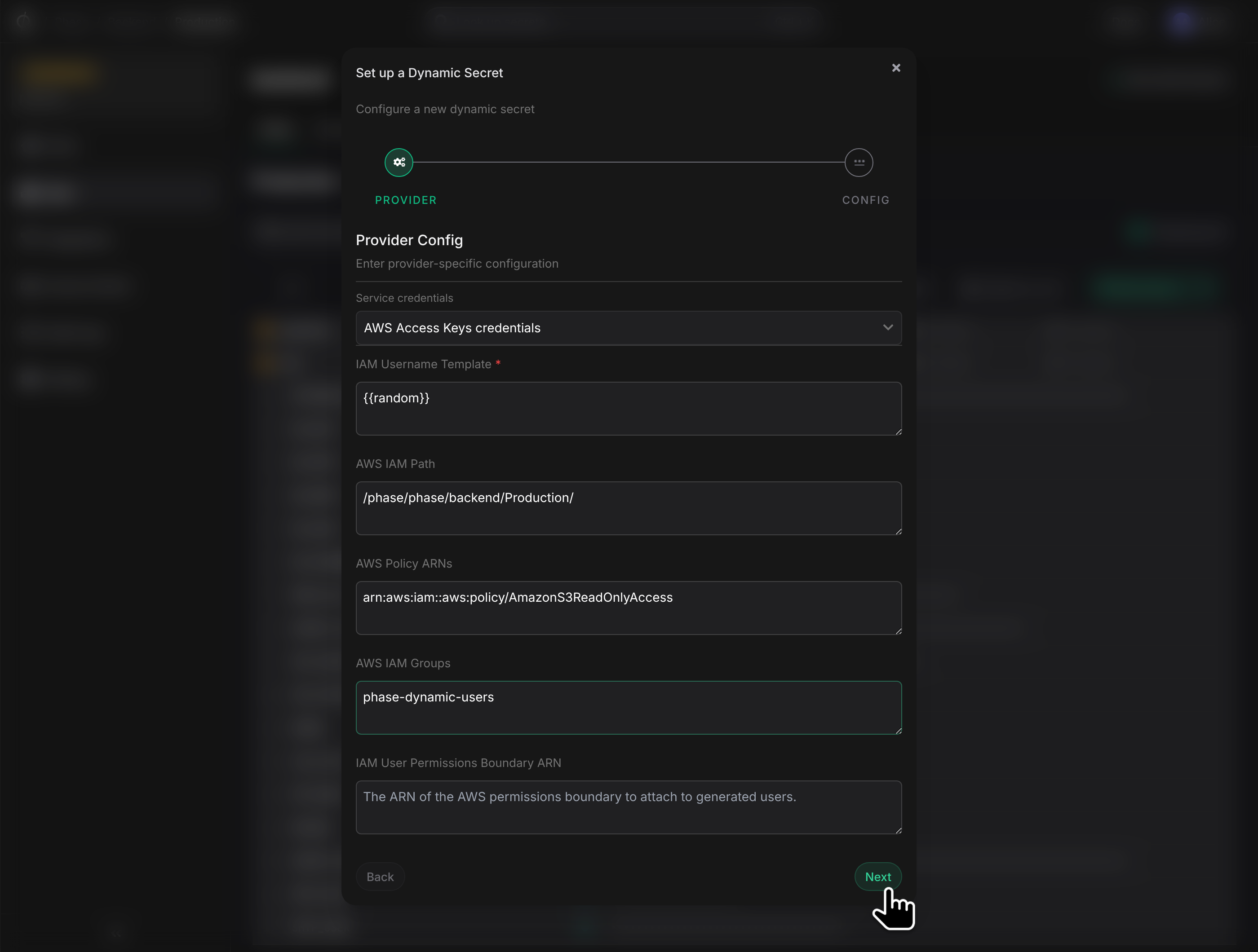 aws iam config