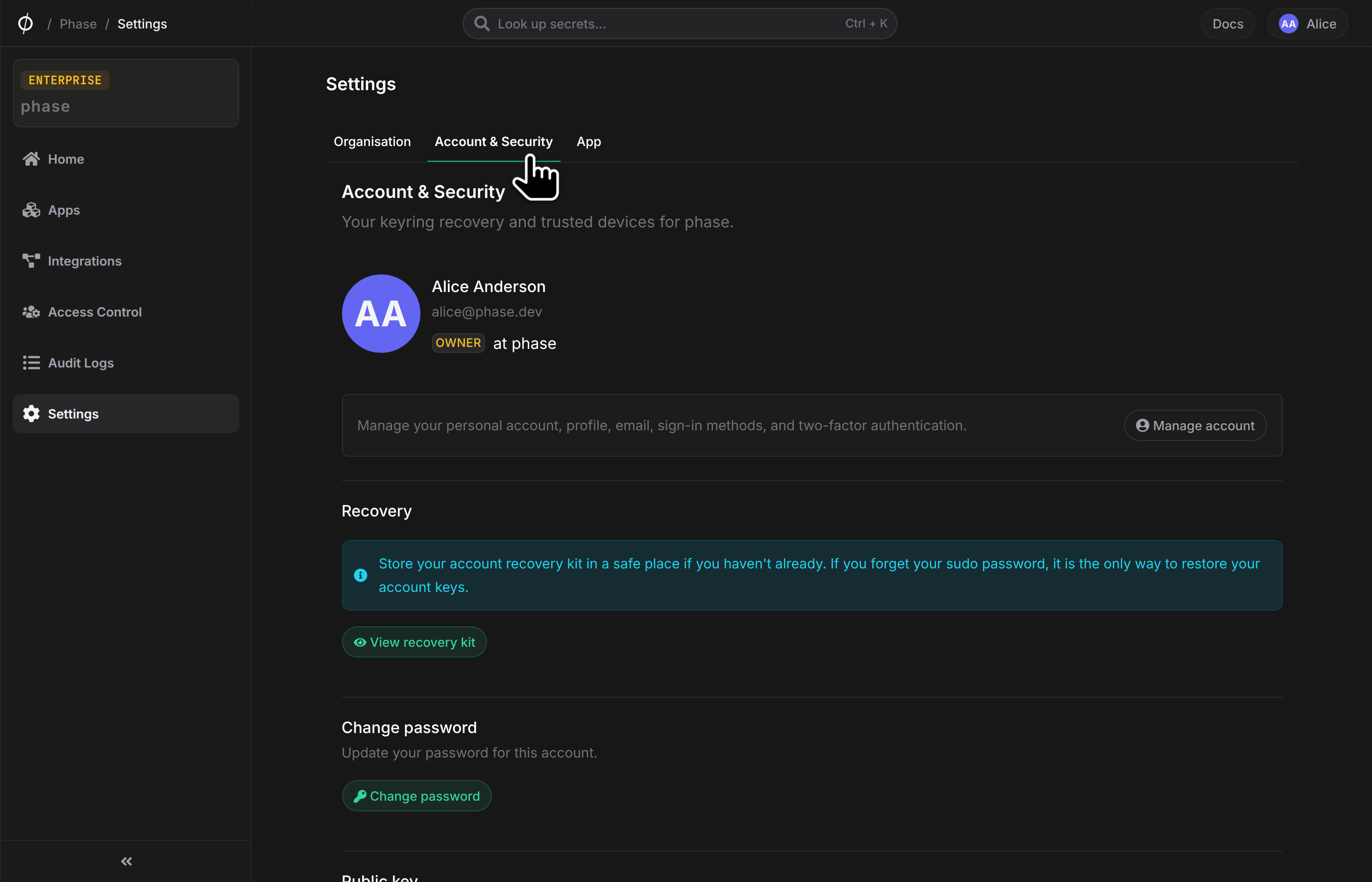 Account & Security settings