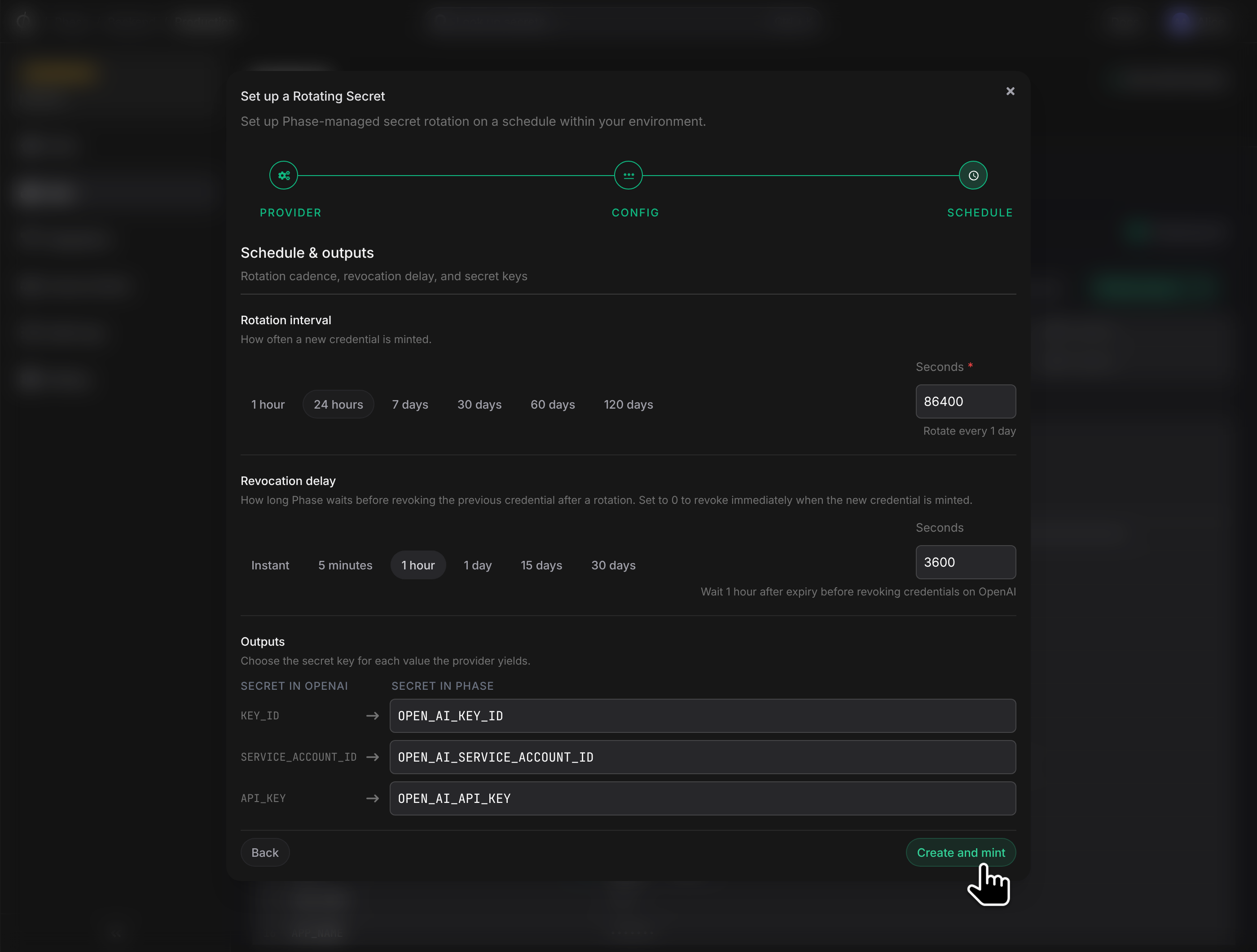 Schedule and outputs step