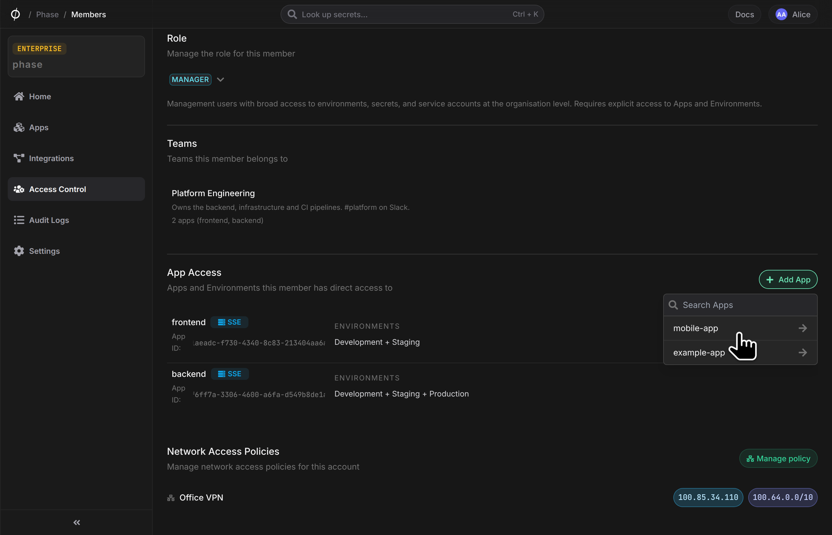Grant a member access to an App