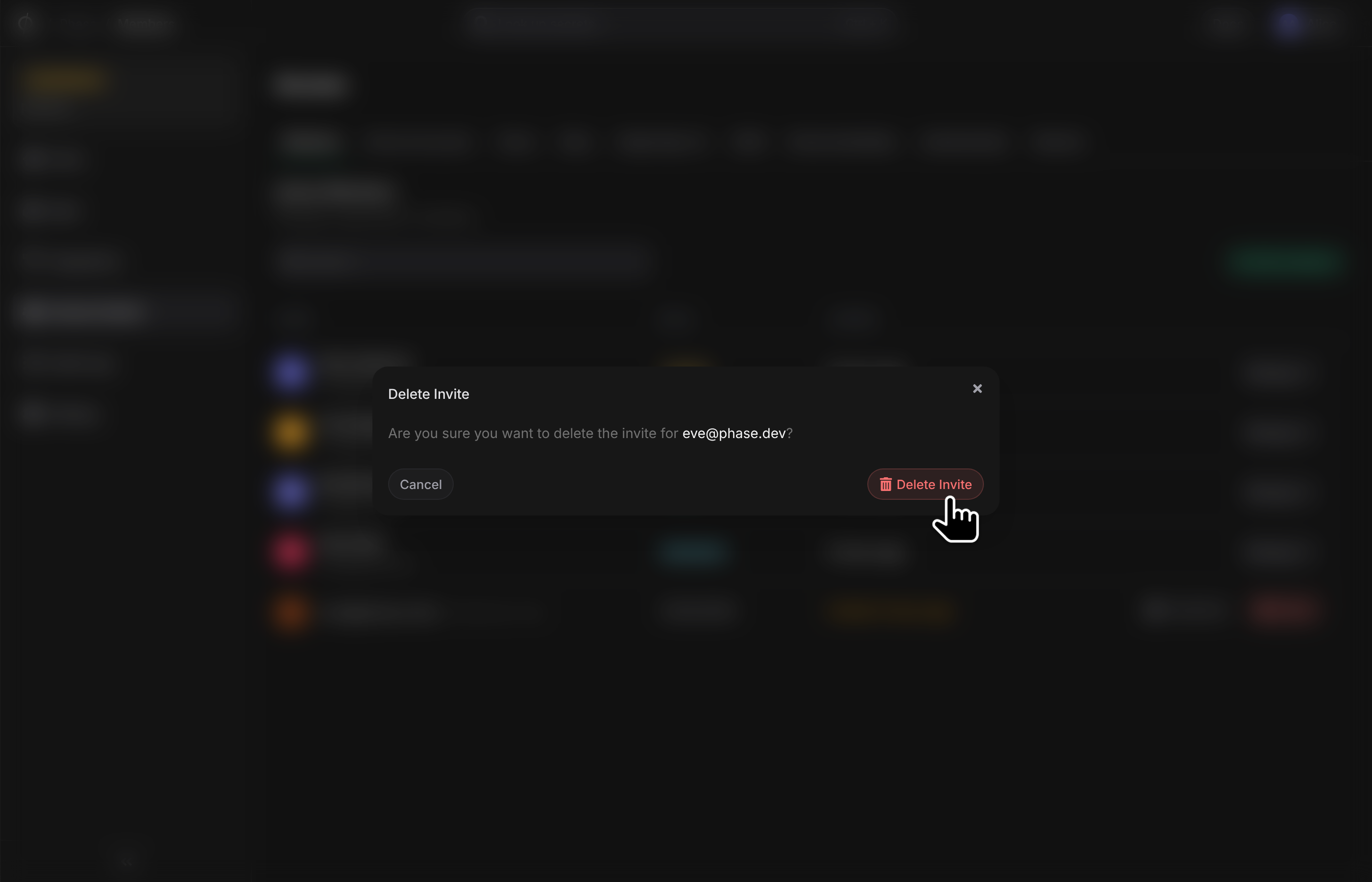 Delete a pending invite