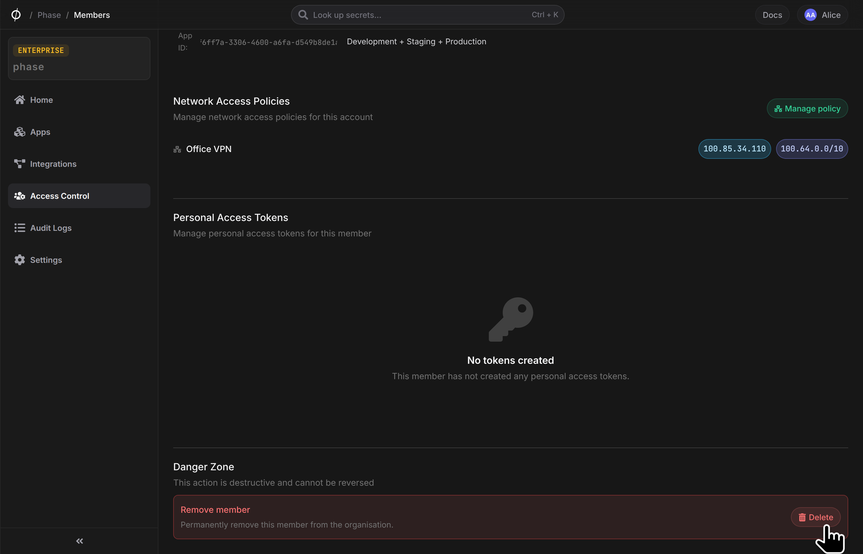 Remove member button