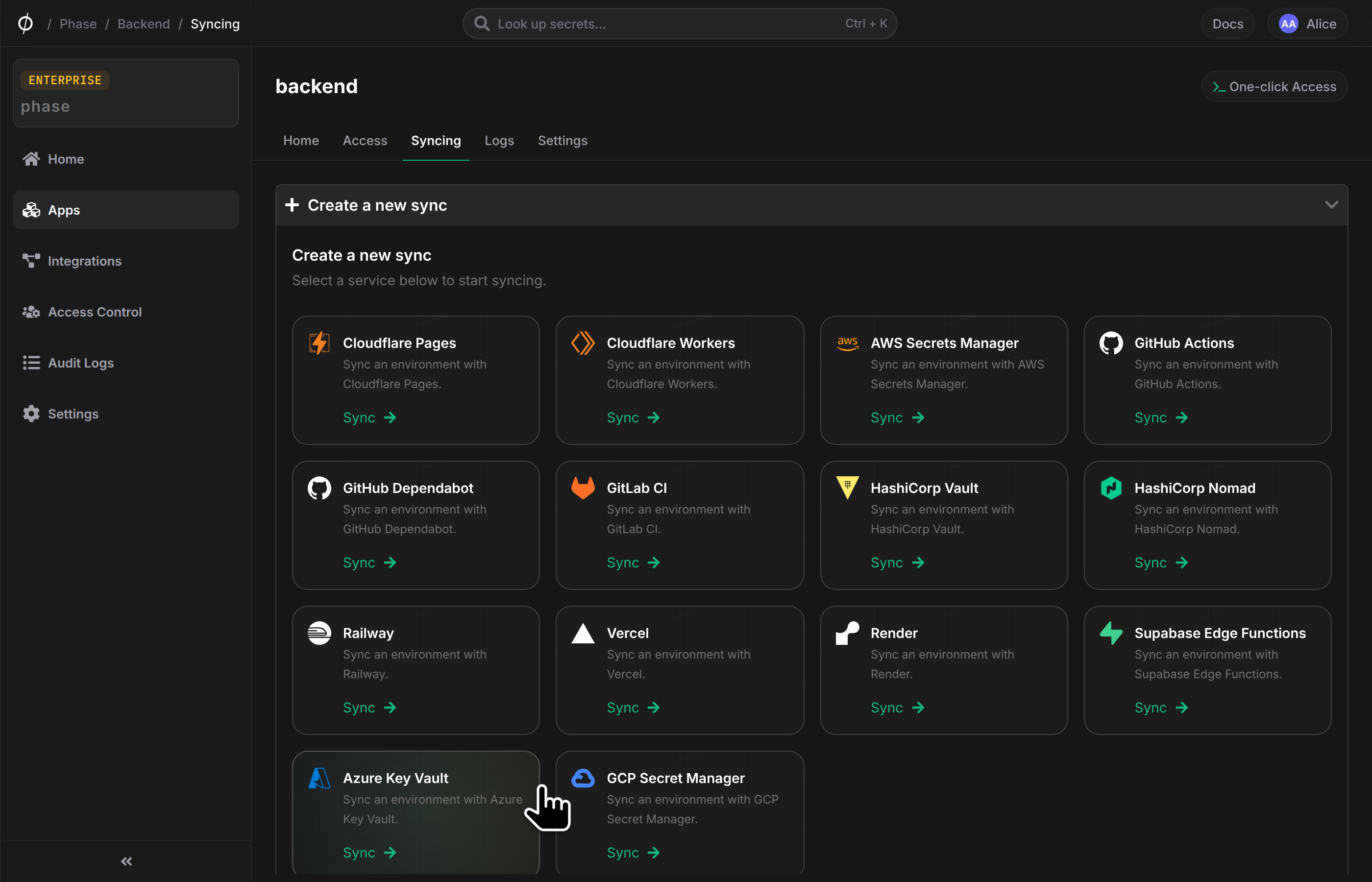 Select Azure KV sync provider