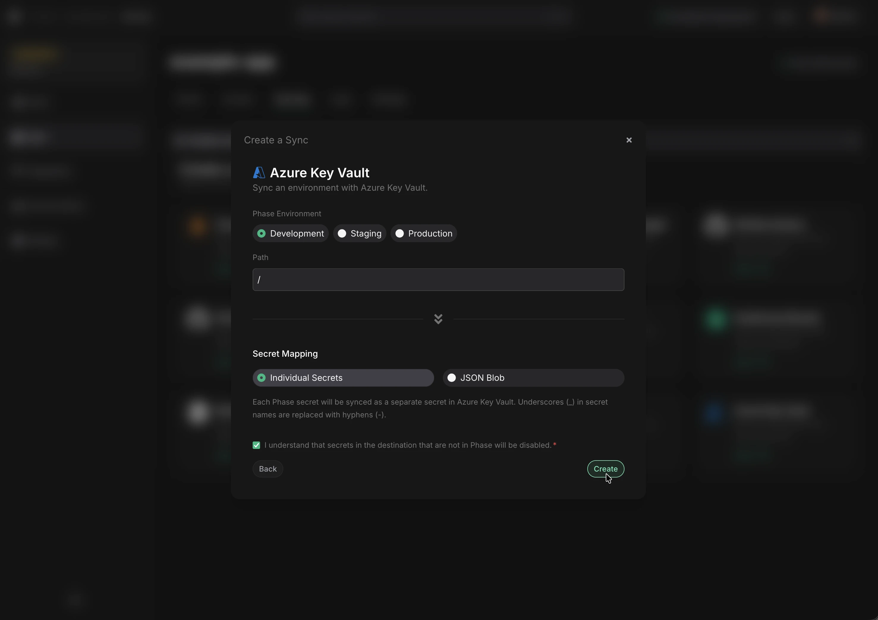 Sync mode type - individual secrets