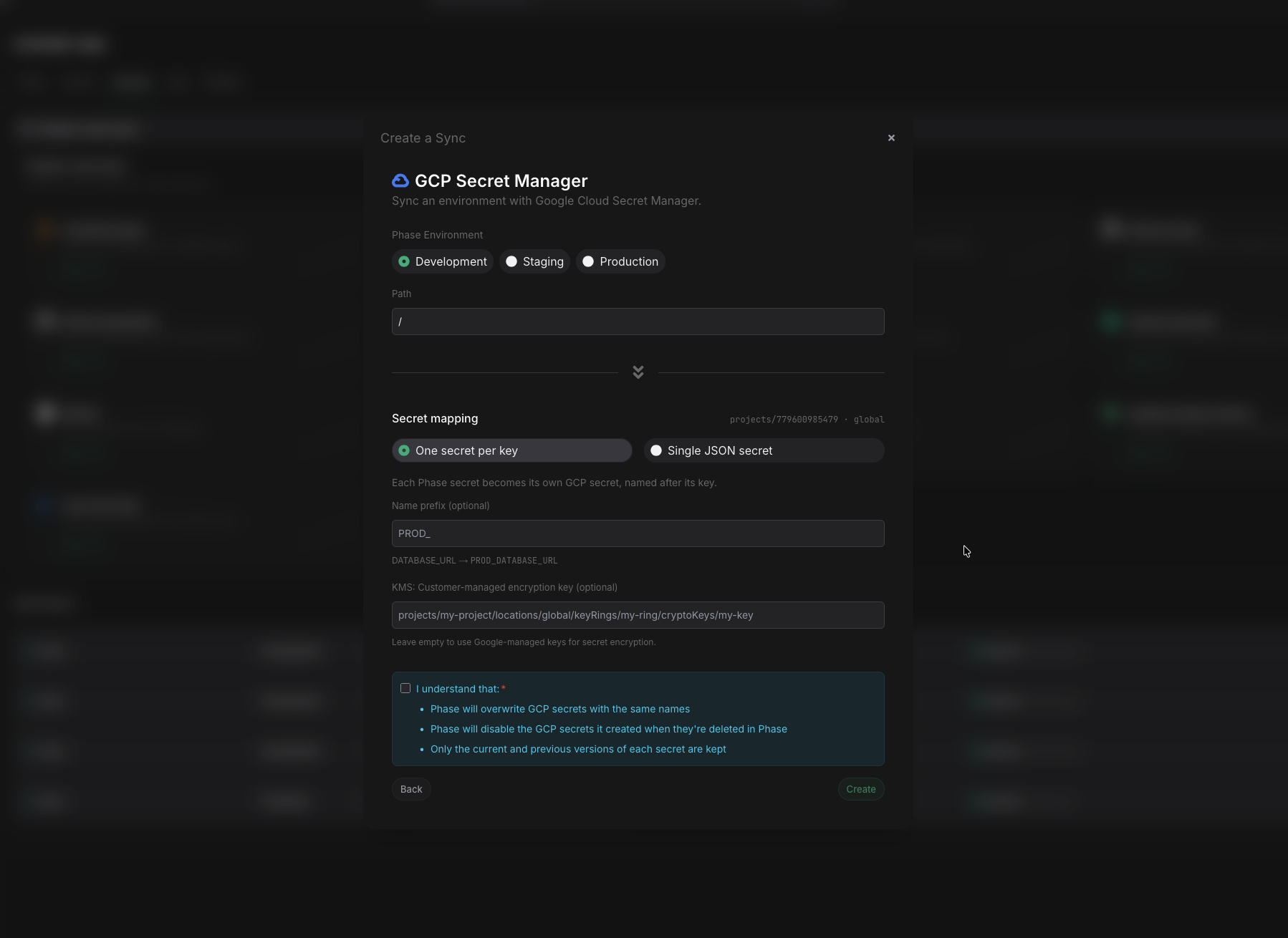 Sync mode - one secret per key