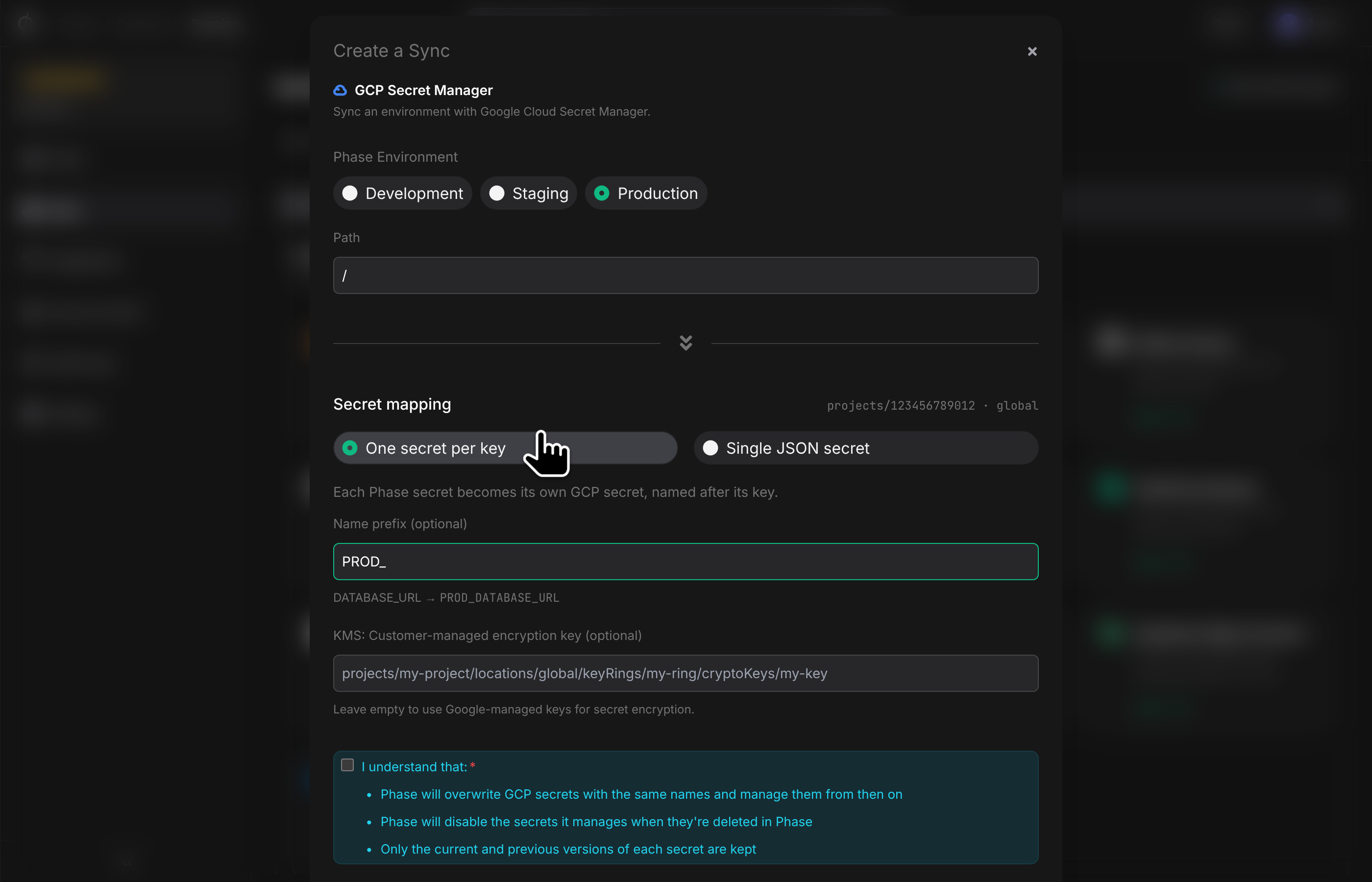 Sync mode - one secret per key