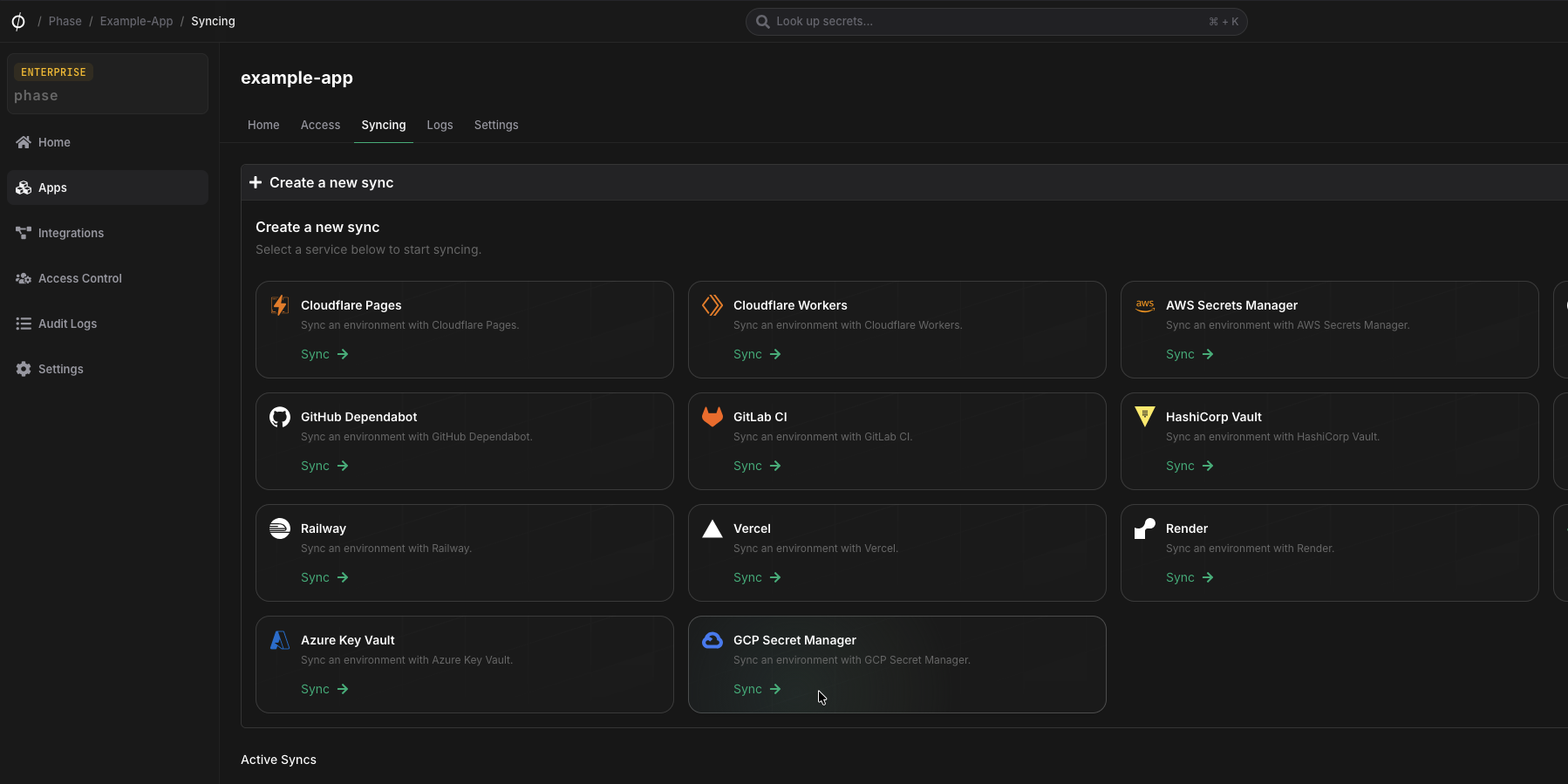 Create a GCP Secret Manager sync