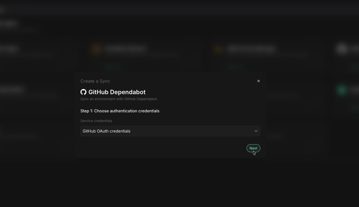 Choose sync authentication credentials