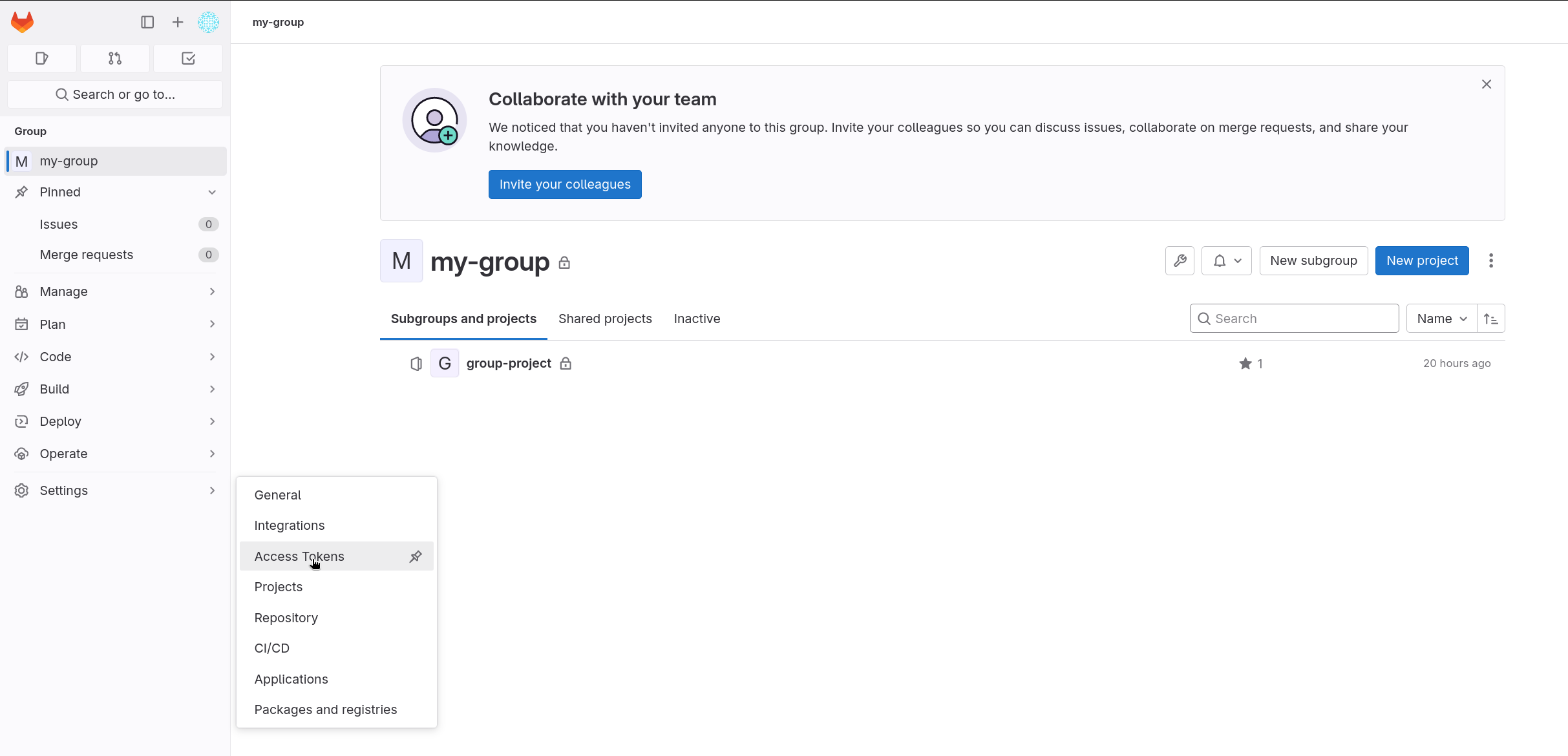 Go to your GitLab Group Settings > Access Tokens