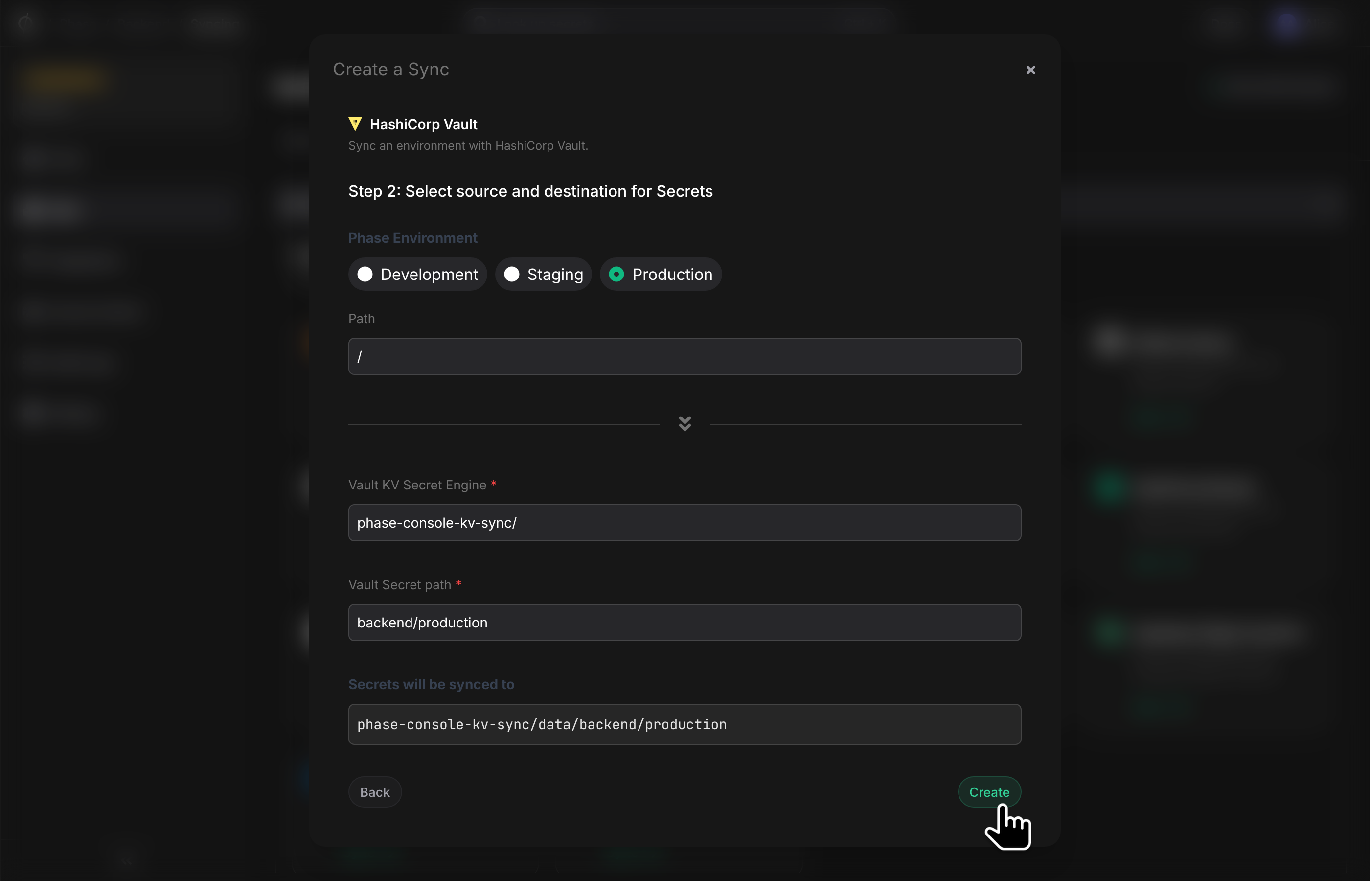 Choose sync source and destination