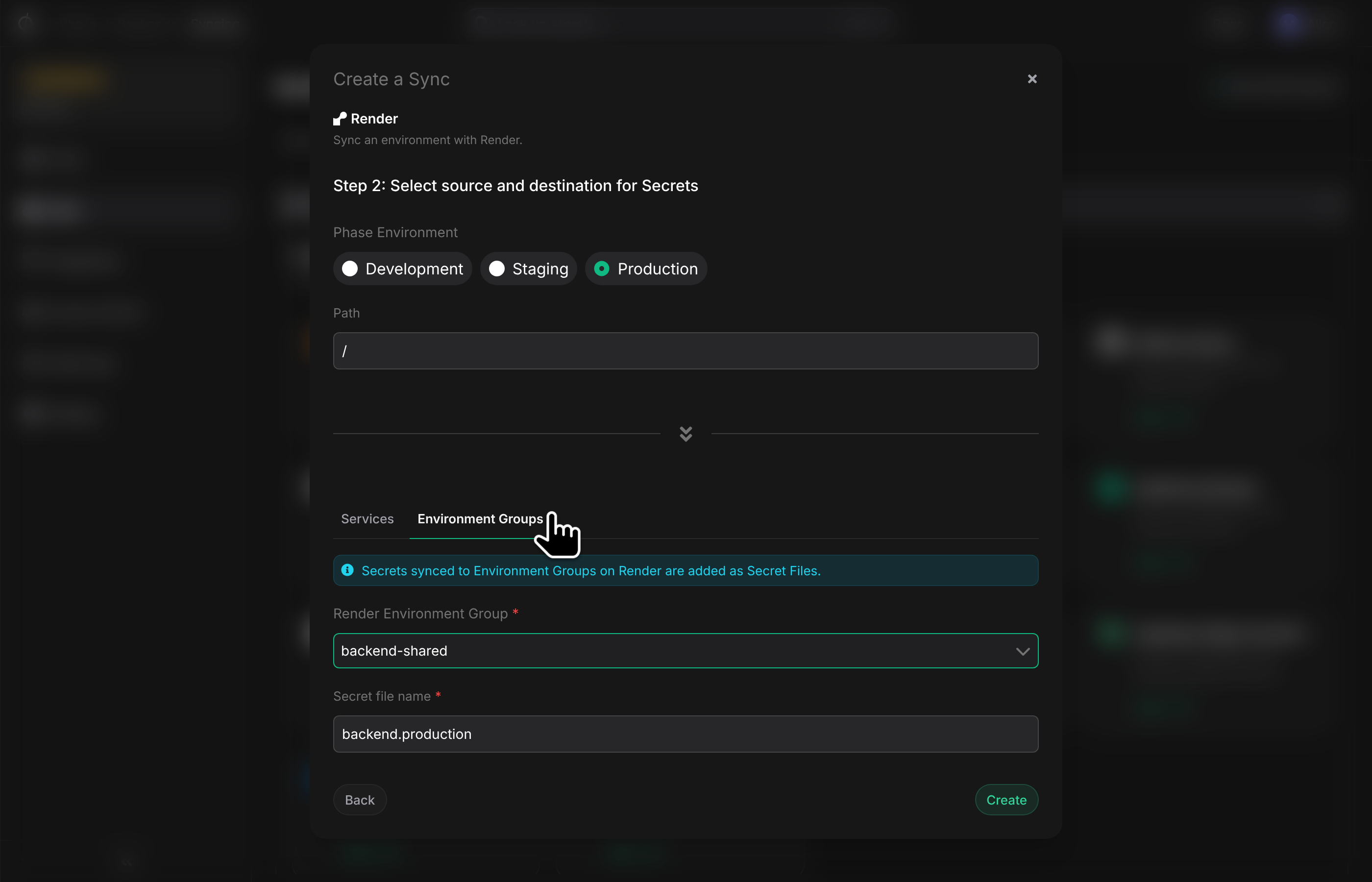 configure render envgroup sync