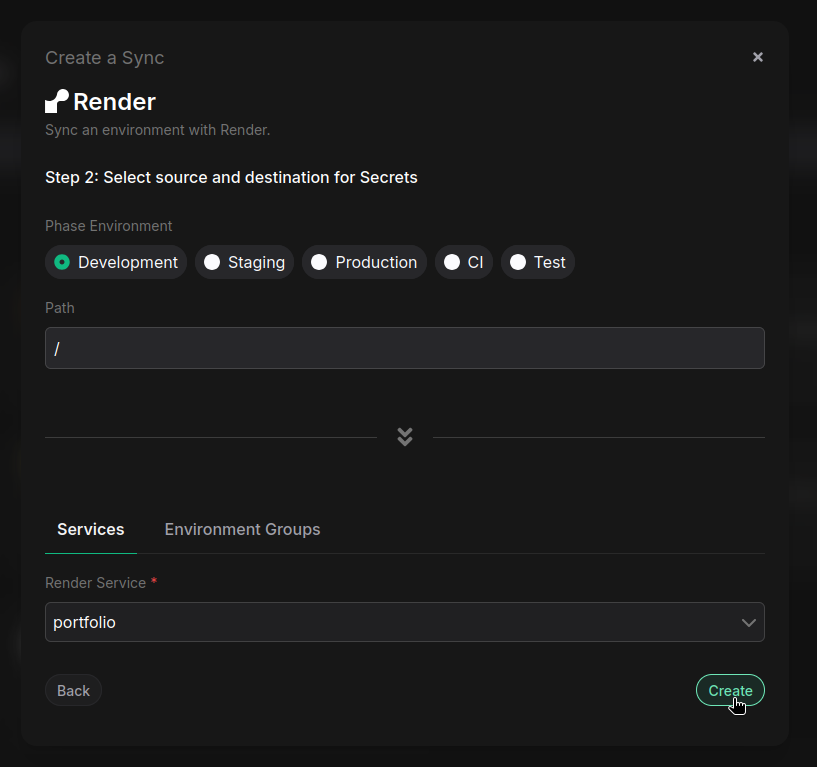 configure render service sync