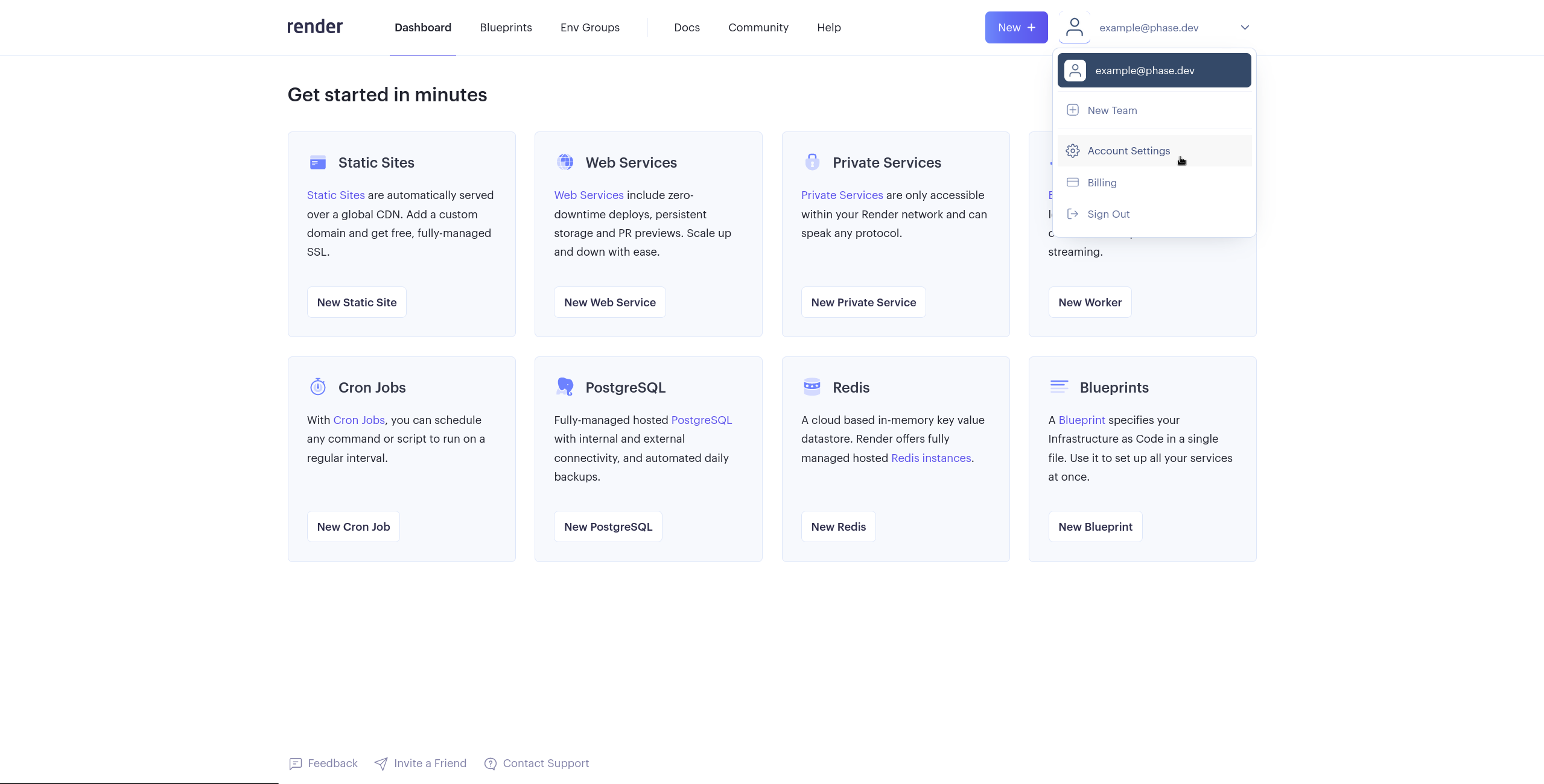 Render account dropdown