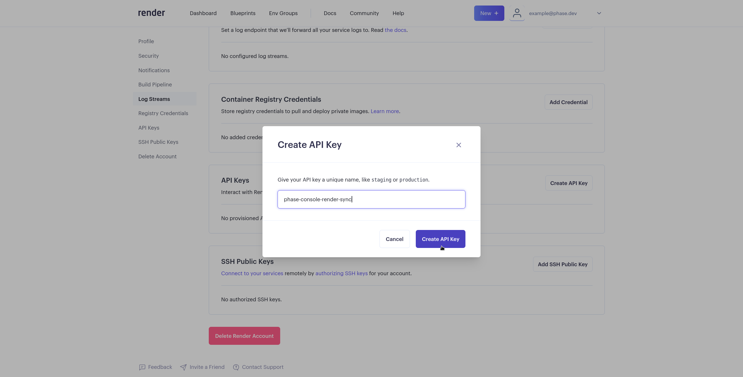 Render create api key