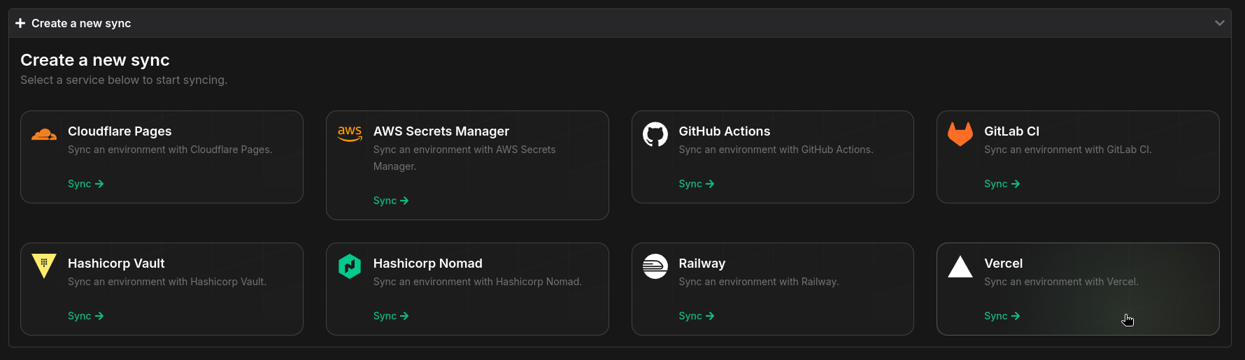 Set up an vercel secret sync
