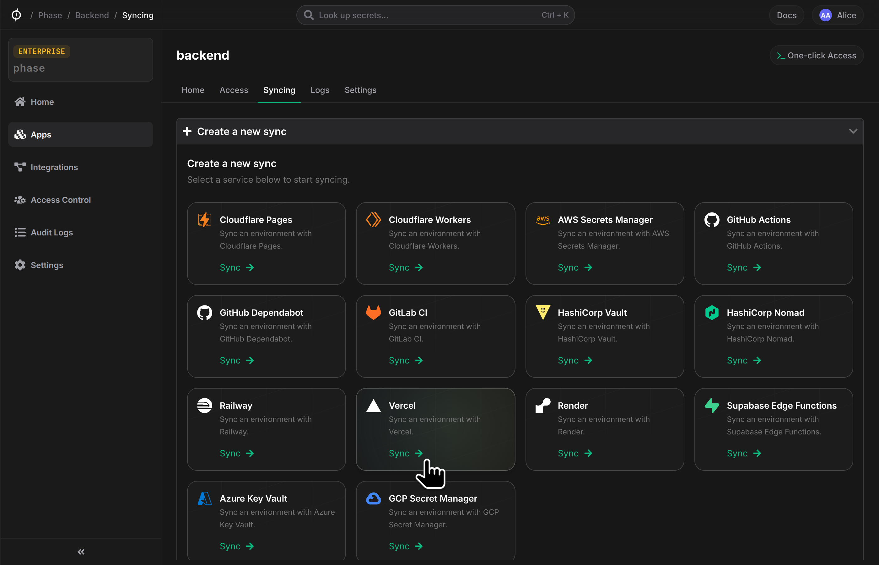 Set up a vercel secret sync