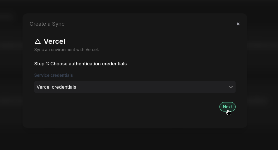 Select service credentials for the sync