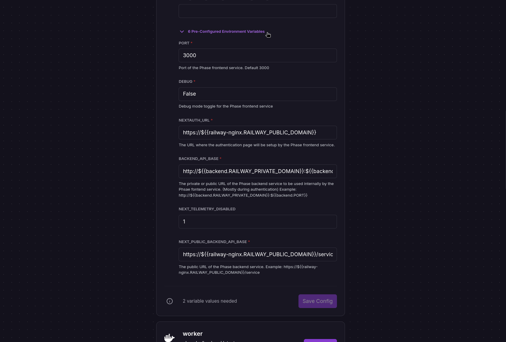 Configure pre-set environment variables