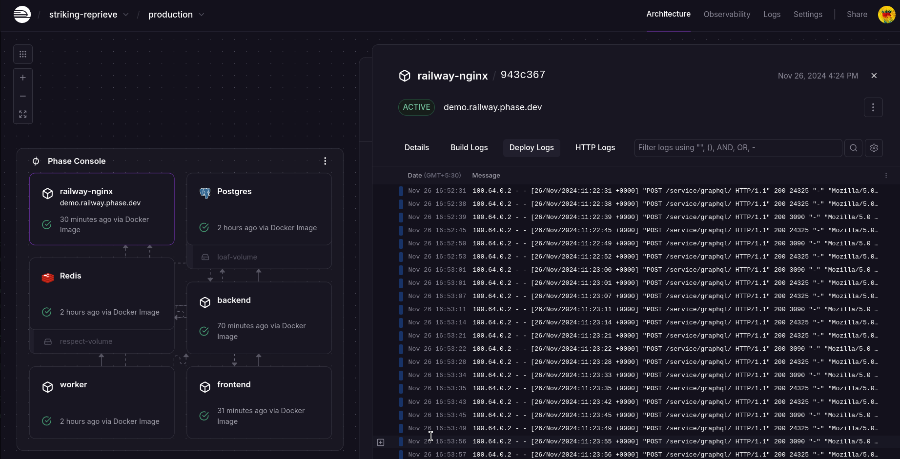 View deploy logs from a service